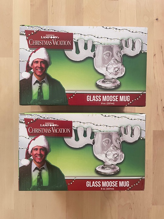 National Lampoon's Christmas Vacation Lot of 2 Glass Moose Mugs 8 oz NEW In Box