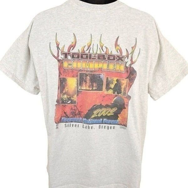 Oregon Forest Fire T Shirt Mens Size XL Vintage Y2K 2002 Toolbox Complex Silver