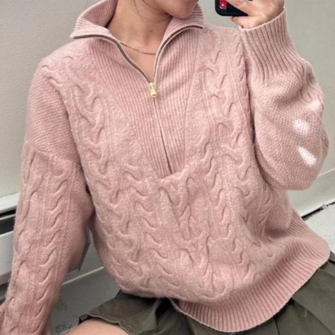 J. Crew Women's Cable-Knit Half-Zip Sweater Blush in Supersoft Yarn Size M