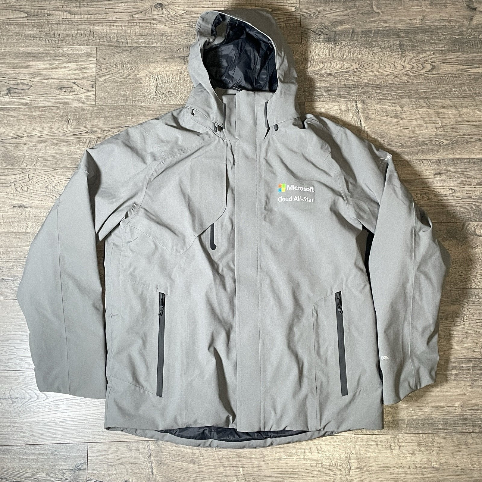 Eddie Bauer Microsoft Mens Jacket Hood WeatherEdge Plus Waterproof Gray Sz Large
