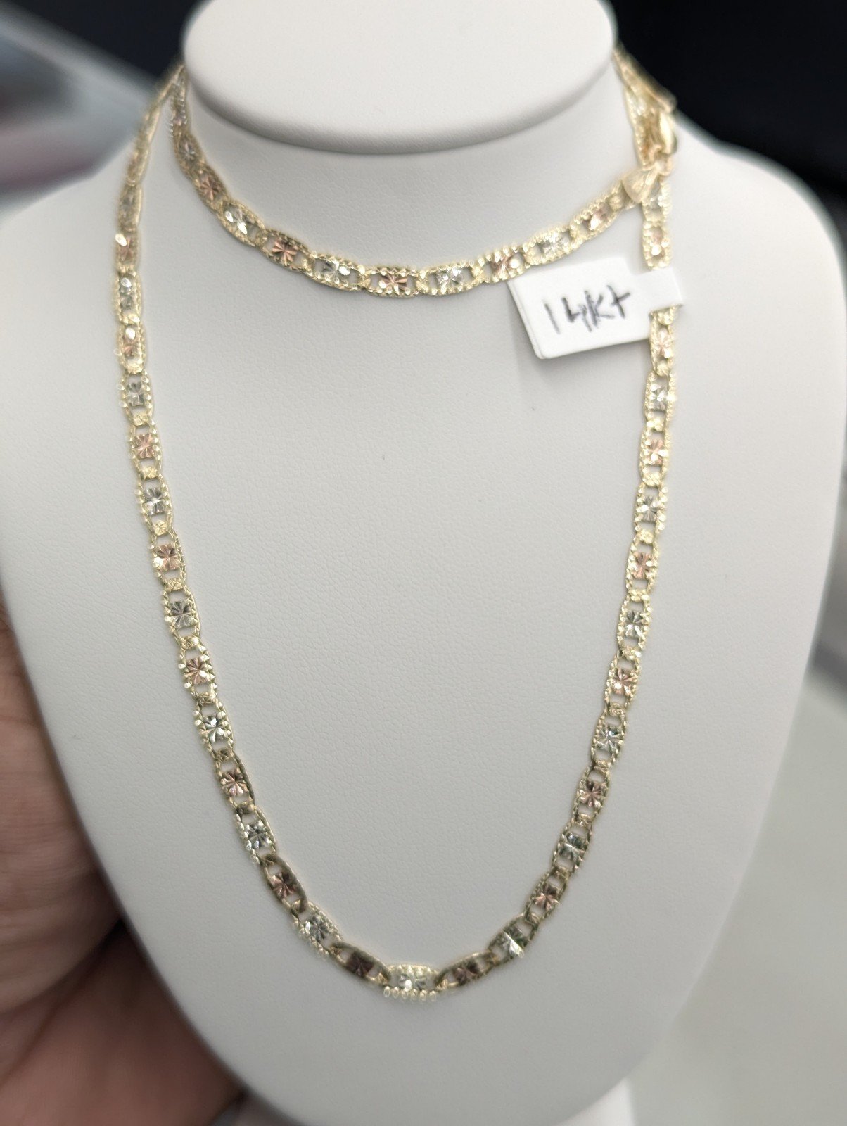 14kt Real Gold Solid Tricolor Valentino chain 3.3 mm 20 Inch