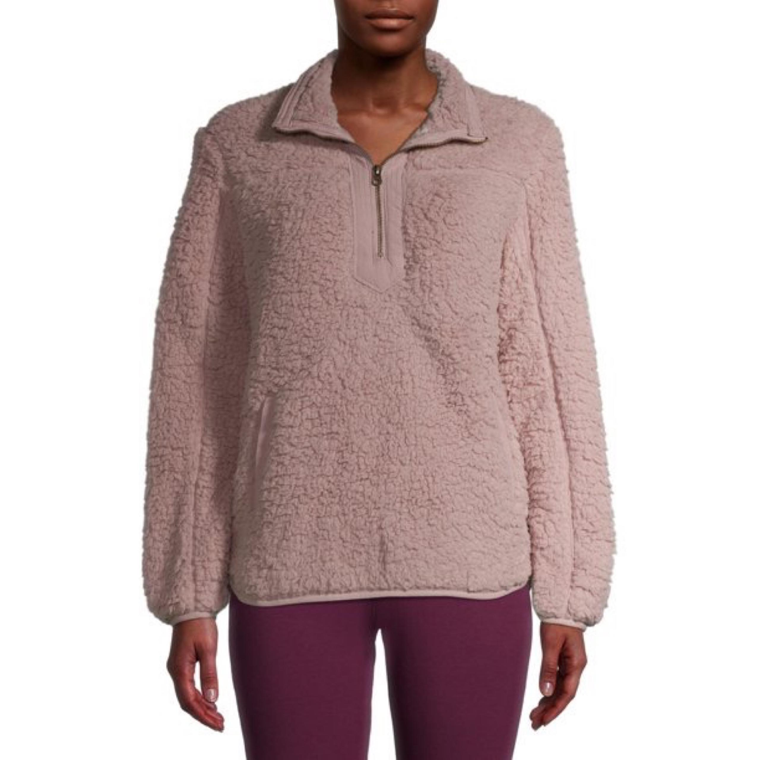 Time & Tru NWT! Quarter Zip Old Pink Sherpa Pullover Sweater