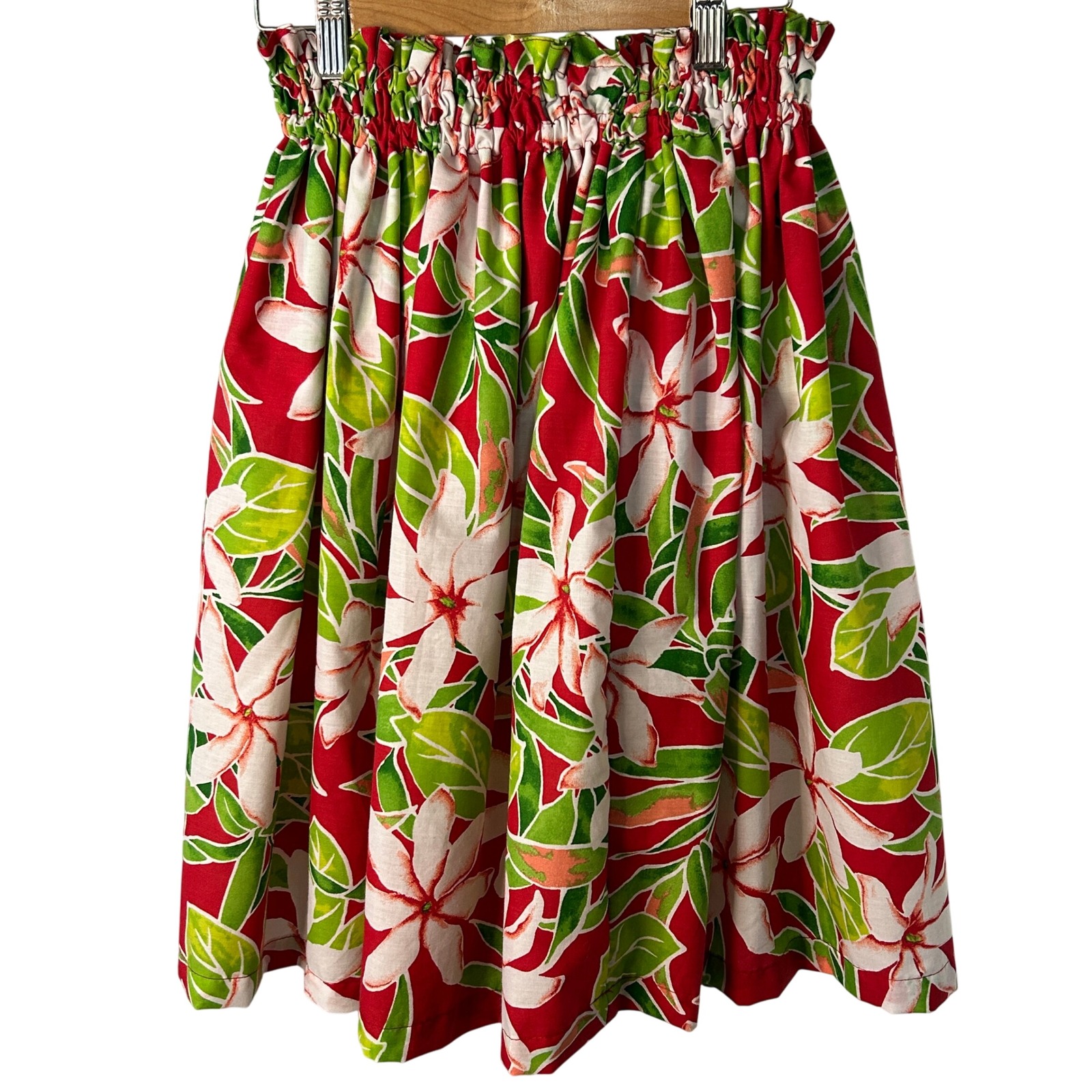 Hula Ohana Hawaiian Floral Skirt Red Green White Elastic Waist Womens Sz L NWOT