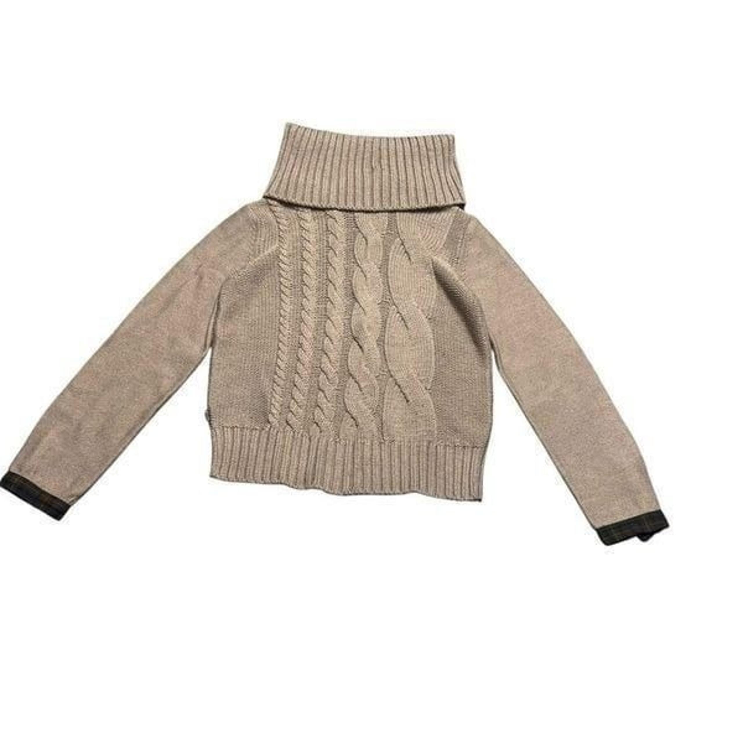Women’s MOSCHINO JEANS cotton tan brown turtle neck cable knit sweater size 8