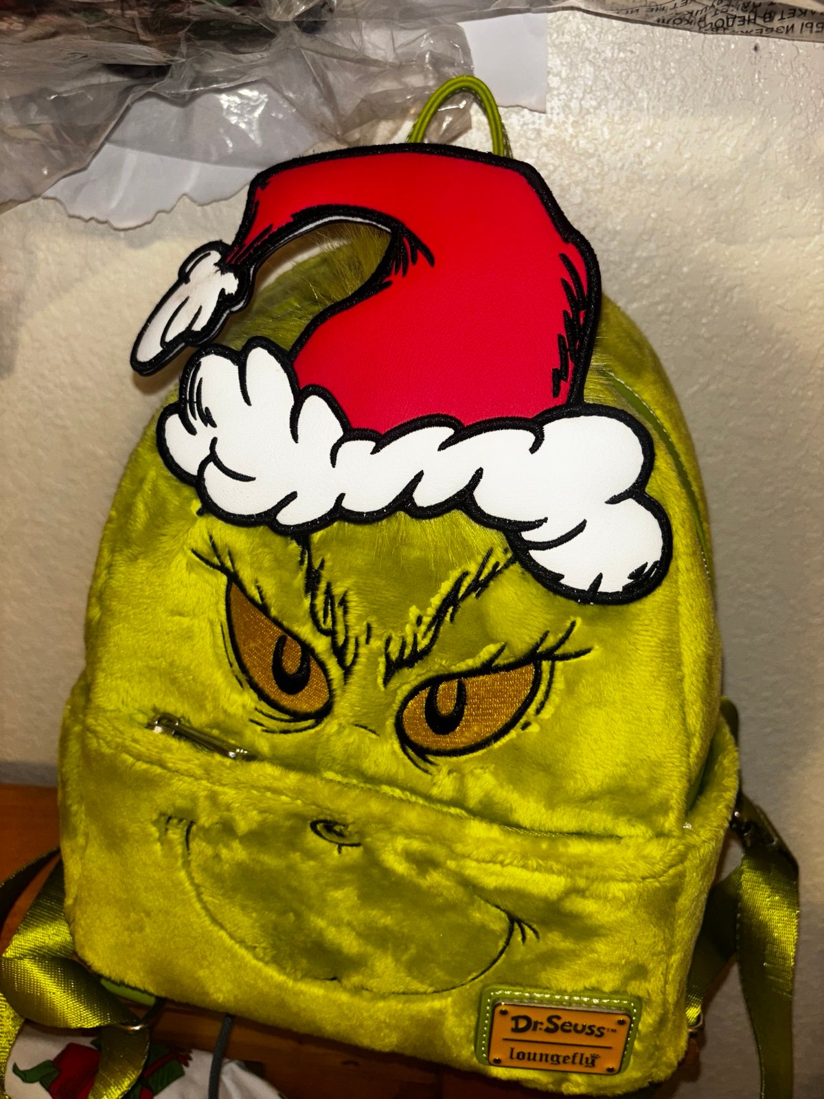 Grinch loungefly cosplay fuzzy mini backpack