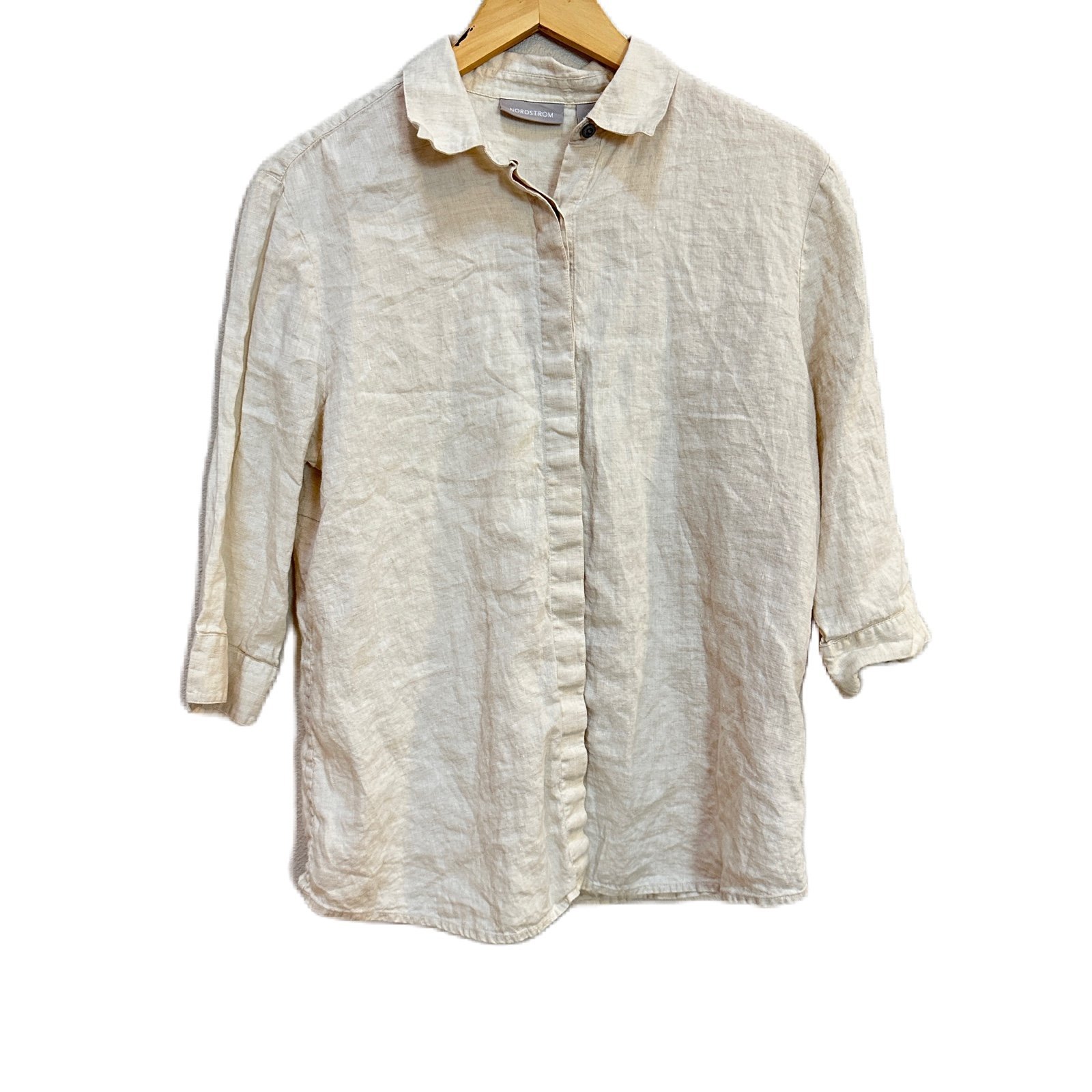 Nordstrom Linen Button Down Beige Tan Blouse Top Women’s Sz Large