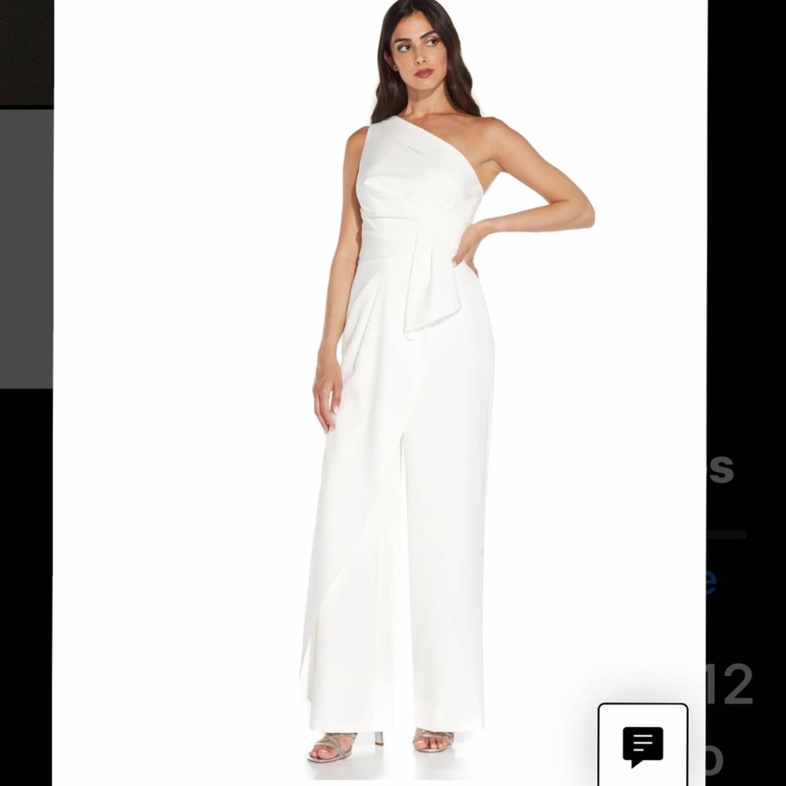 White off One-Shoulder Crepe Jumpsuit ADRIANNA PAPELL