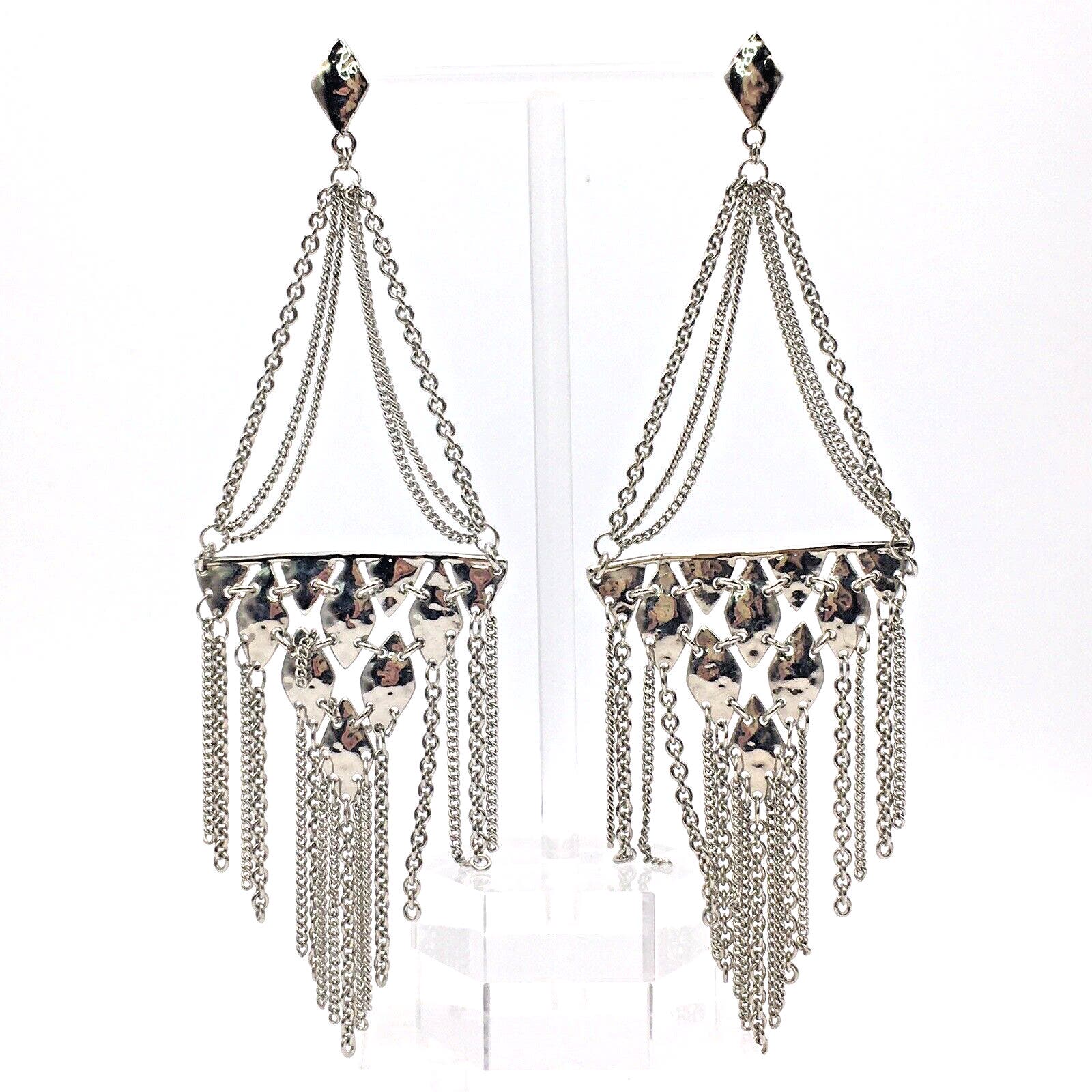 Kendra Scott Mandy Silver Tone Chandelier Earrings Chain Fringe Statement Runway