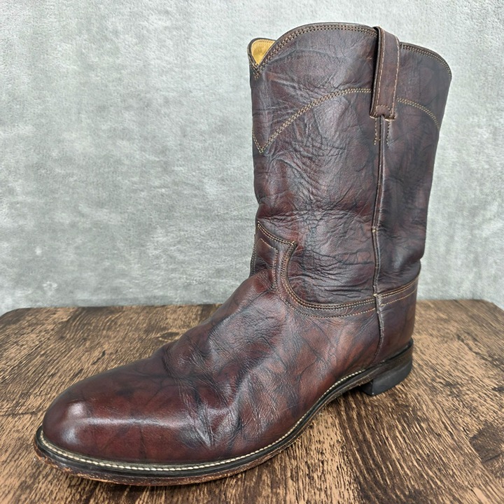 Justin Mens Boots 3162 Classic Roper 13 EEE Dark Brown Marbled Deerlite Cowhide