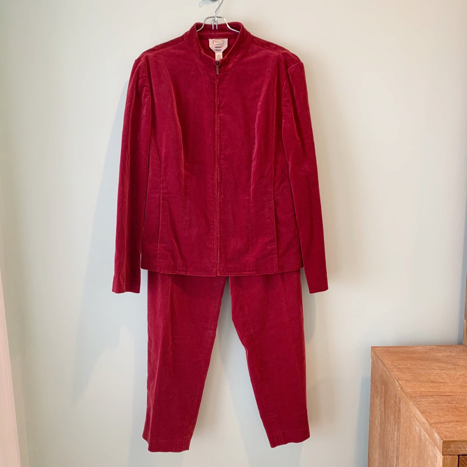 STUNNING Vintage Talbots Cranberry Stretch Fine Wale Corduroy/Velour Set M 10