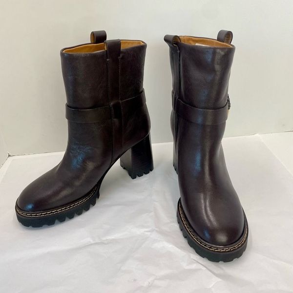 New See by Chloe Hana Ankle Boot Cedar Brown Heel Women’s 38 or 7 Luxury NWOB