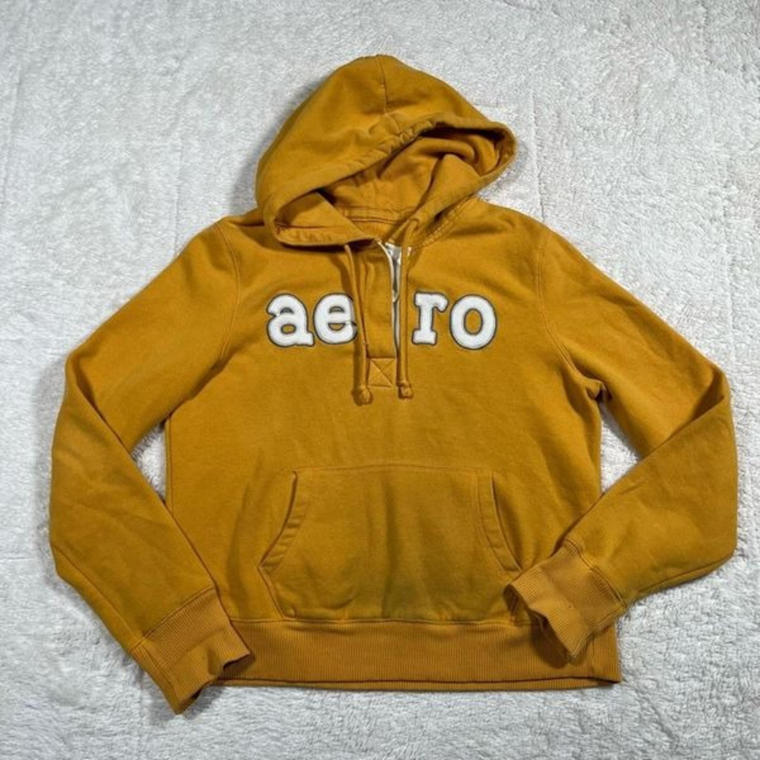Y2K Aeropostale Quarter Button Up  Yellow Sweatshirt Hoodie