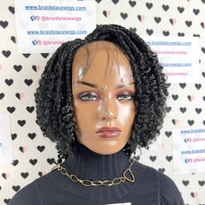 Short Curly Box Braid Lace Front Wig Boho Braids Wigs With Curly Synthetic Hair