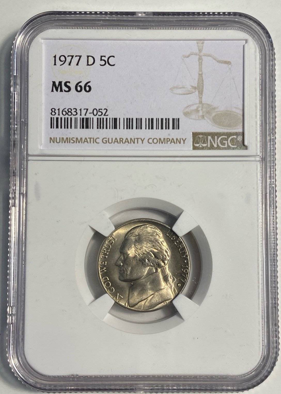 1977 D Jefferson Nickel 5c Coin Mint State NGC MS 66