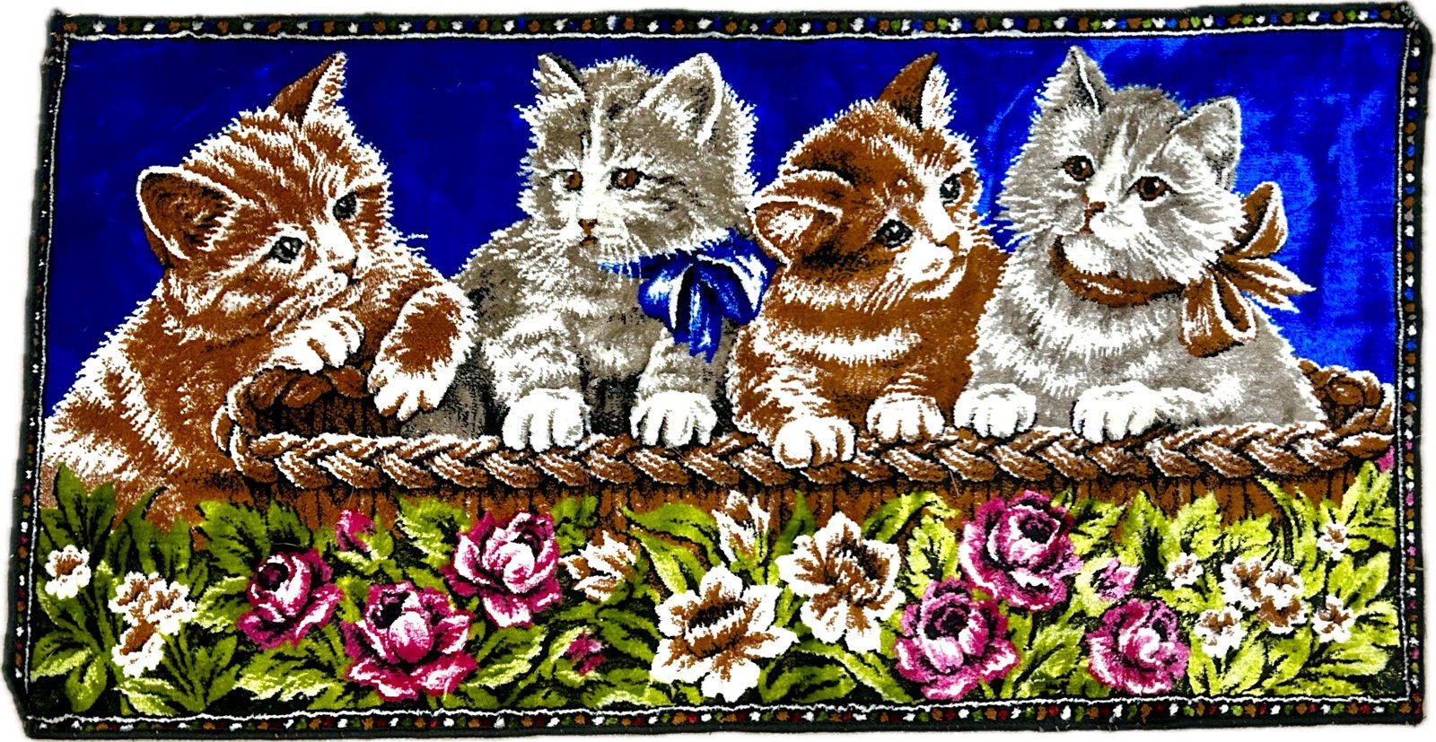 Vintage Kittens Cats Wall Tapestry Rug Made In Lebanon 38” X 20”