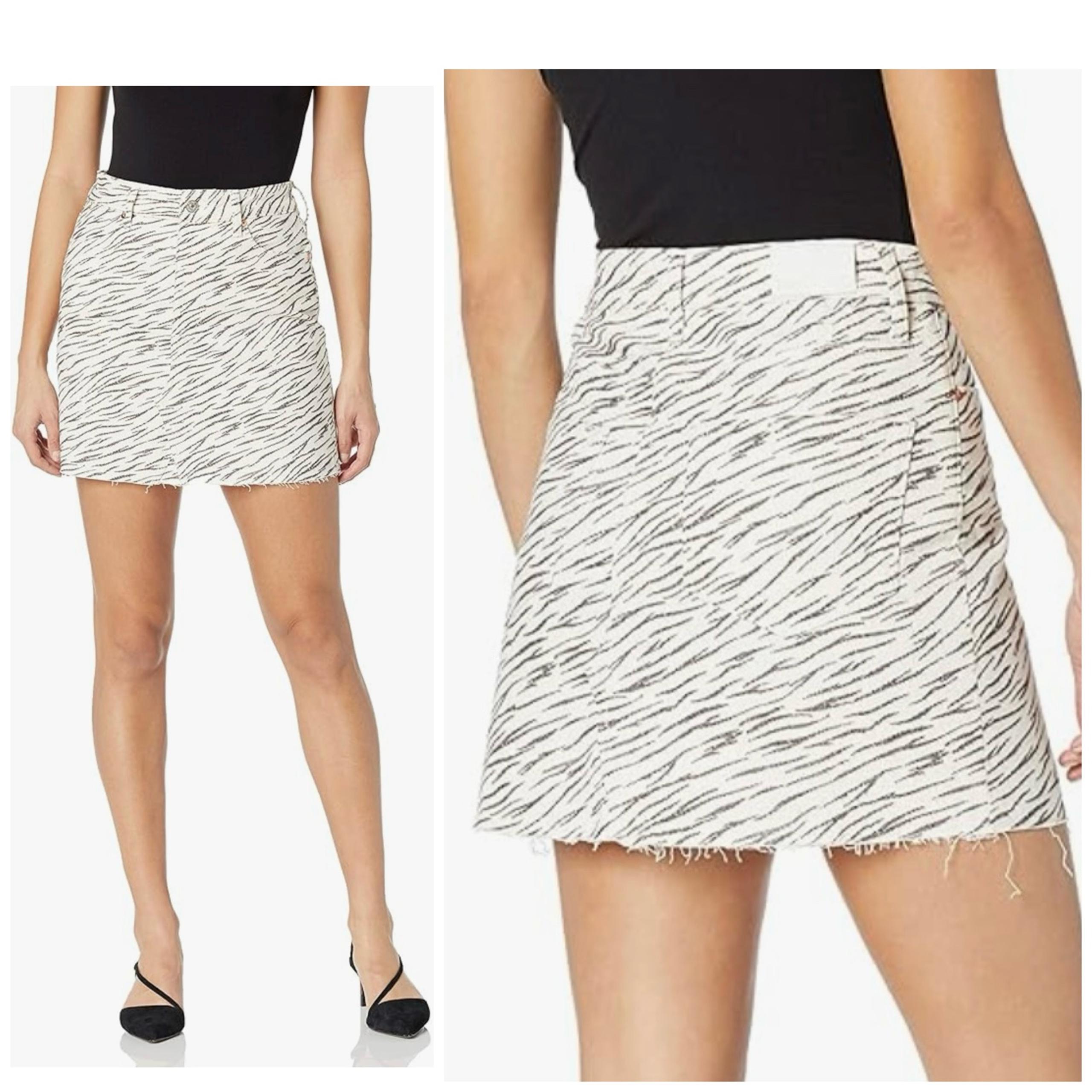 New- Womens Paige AIDEEN High Rise Mini Denim Skirt Zebra Cotton Jean