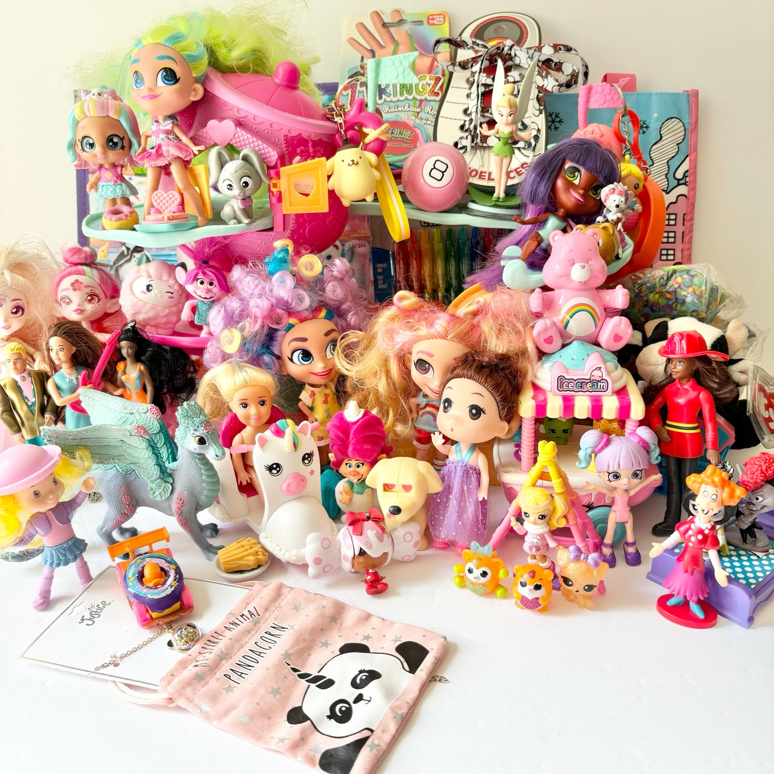 Girls Toy Junk Drawer Treasure Box Lot Dolls Lisa Frank Hello Kitty & More