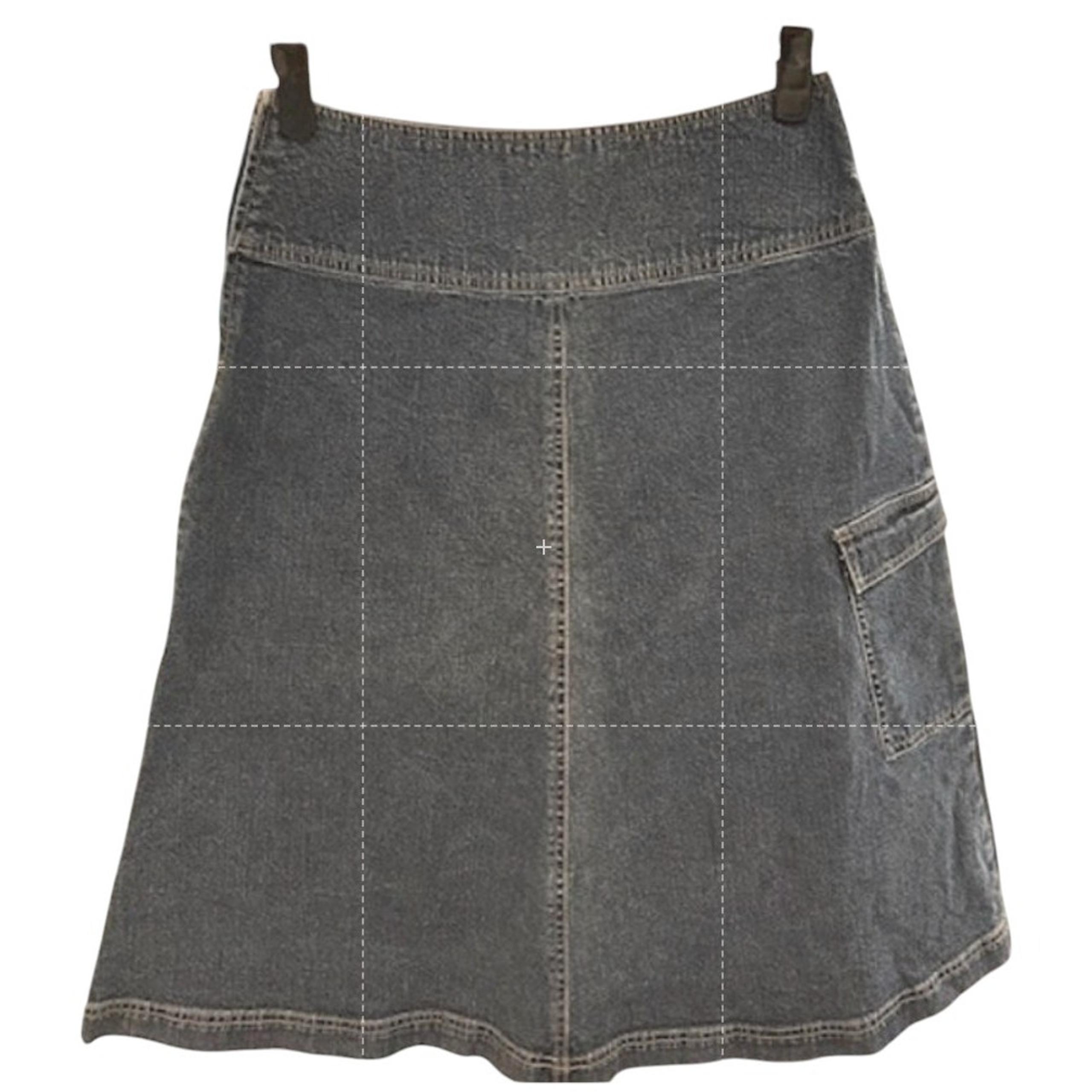 GARNET HILL Blue Denim A Line Utility Pocket Midi Cottage, Skirt 8P 8 Petite