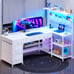 L Shaped Computer Desk with 5 Drawers & Storage Shelves for Home Office (White)