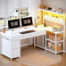 L Shaped Computer Desk with 5 Drawers & Storage Shelves for Home Office (White)