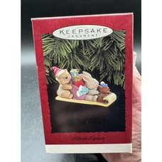 Brand New Hallmark Ornament Hillside Express 1996 Bunny Bear Riding Tobaggan 4D