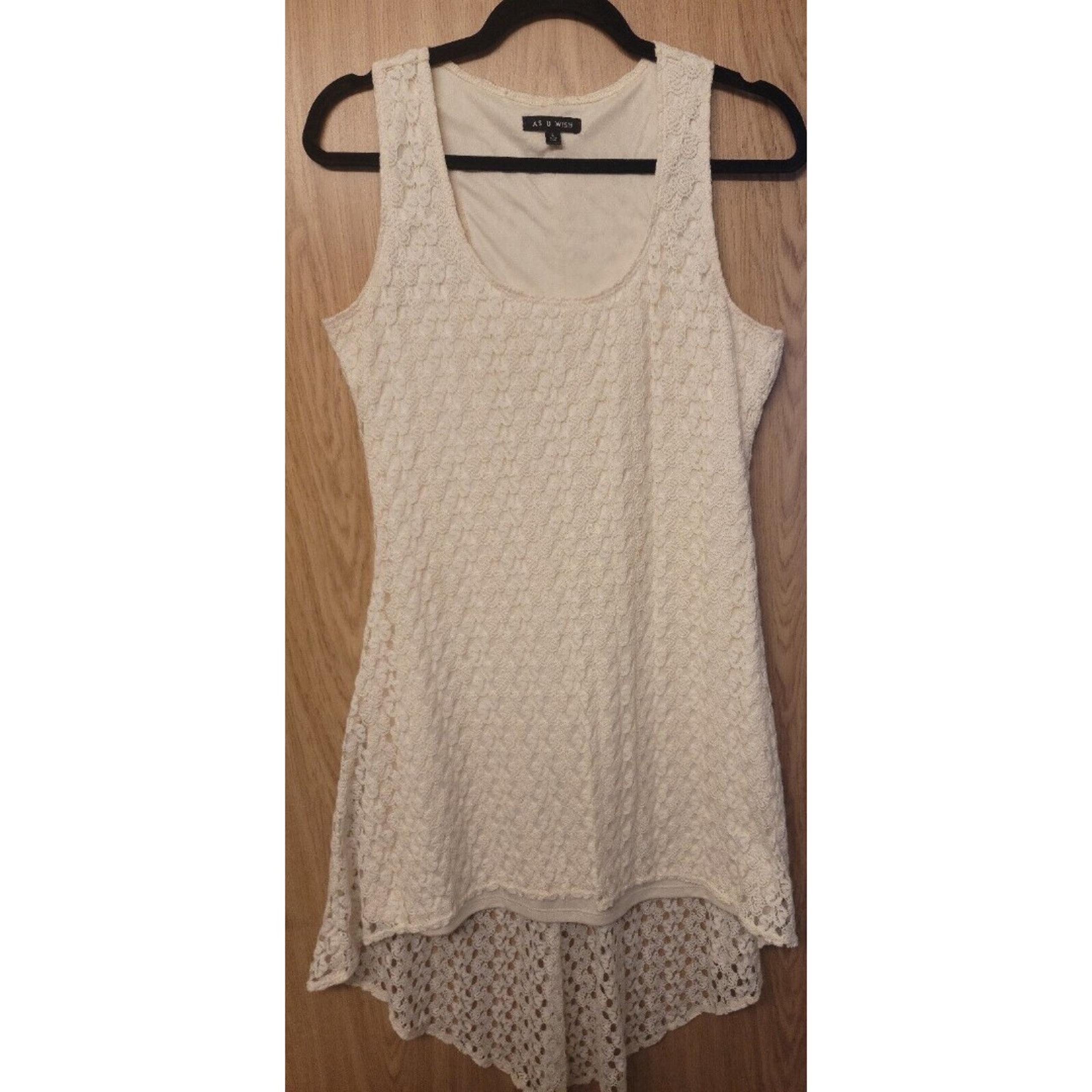 As U Wish Women’s High Low Cream Color Lined Lacey Dress~Size L