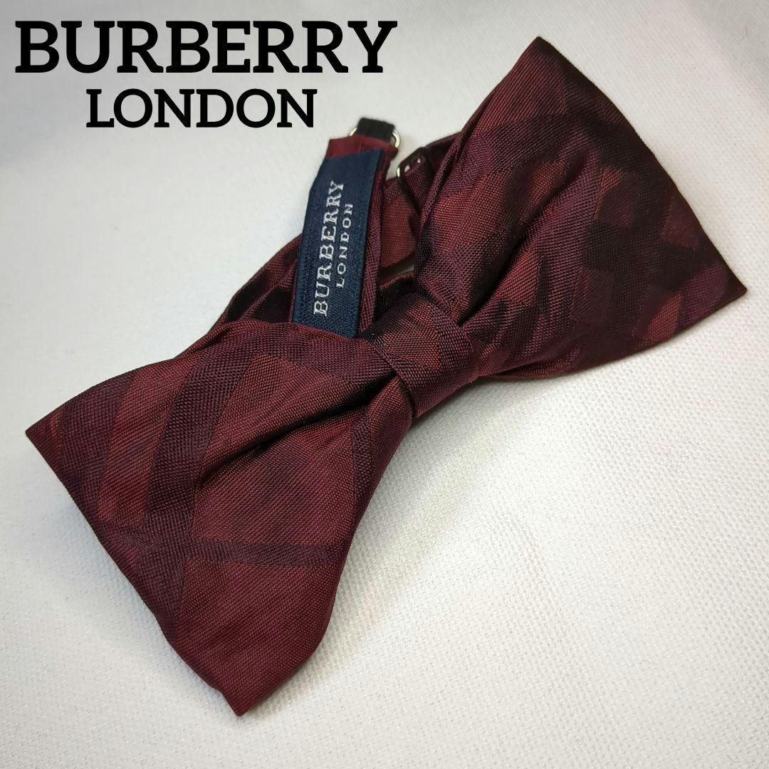 BURBERRY LONDON Burgundy Bow Tie with Check Pattern, 2-Way