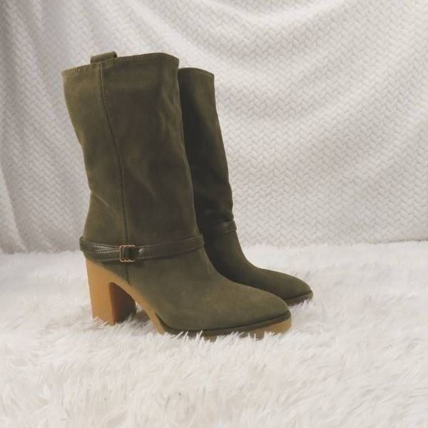 Franco Sarto Cypress Olive Green Suede Paxton Mid Calf Boot 6