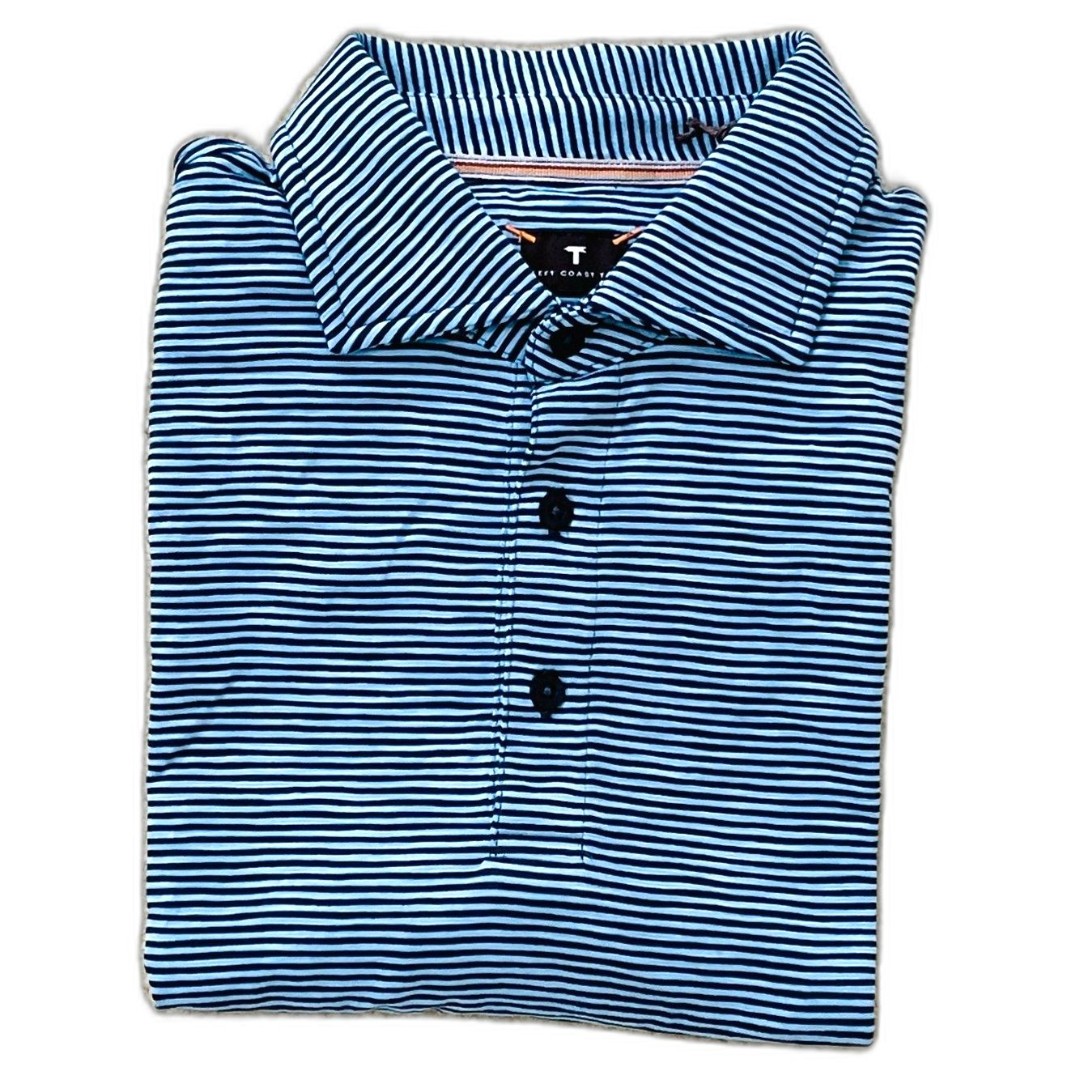 135 Left Coast Tee NWT Mens Size M Striped Hairline Polo Navy Blue Short Sleeve