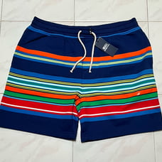 NWT 148 Polo Ralph Lauren Men L Voyager Blue Multicolor Stripes Sweat Shorts
