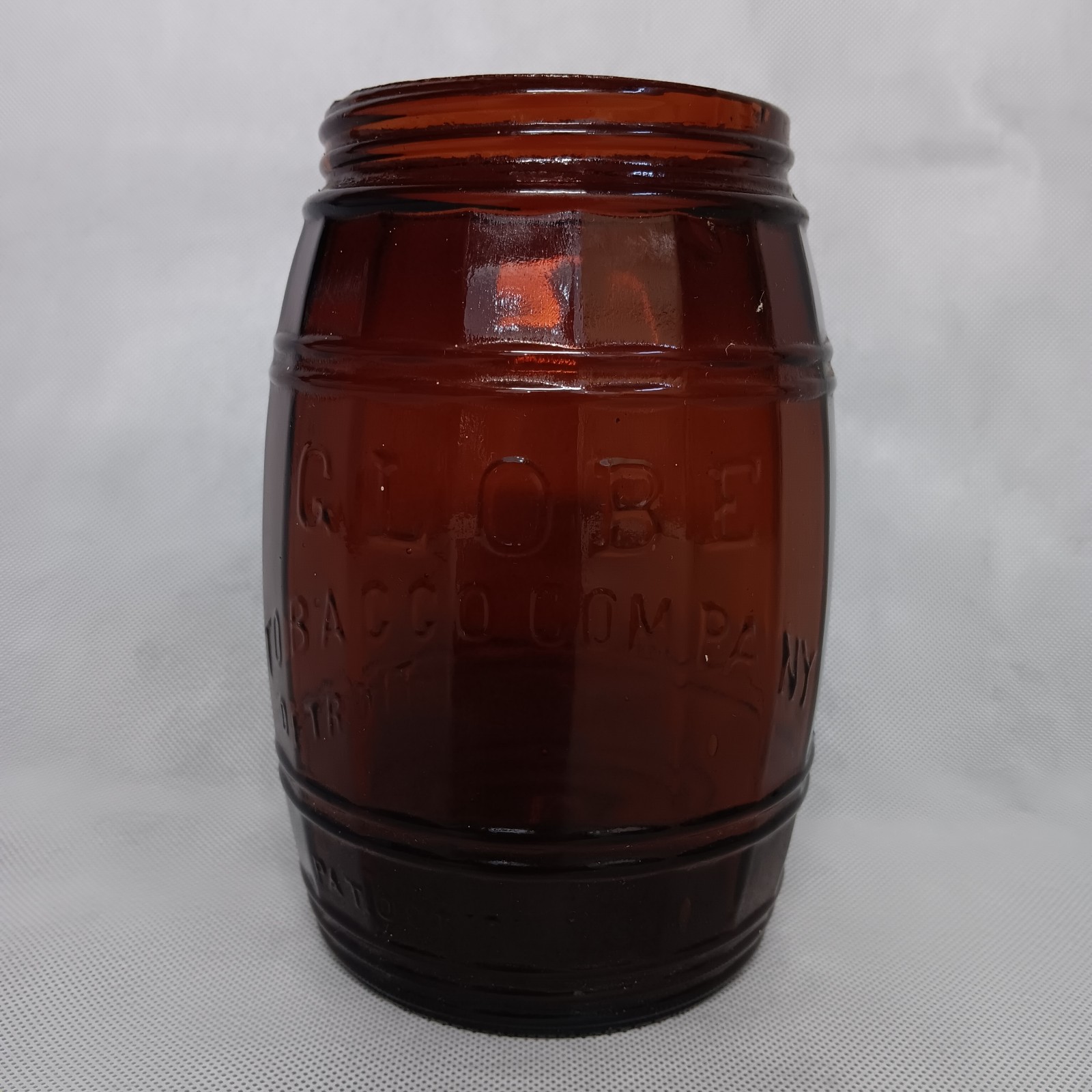 Globe Tobacco Company Barrel Jar Brown Patent October 10th 1882 7 x4.5 Detroit