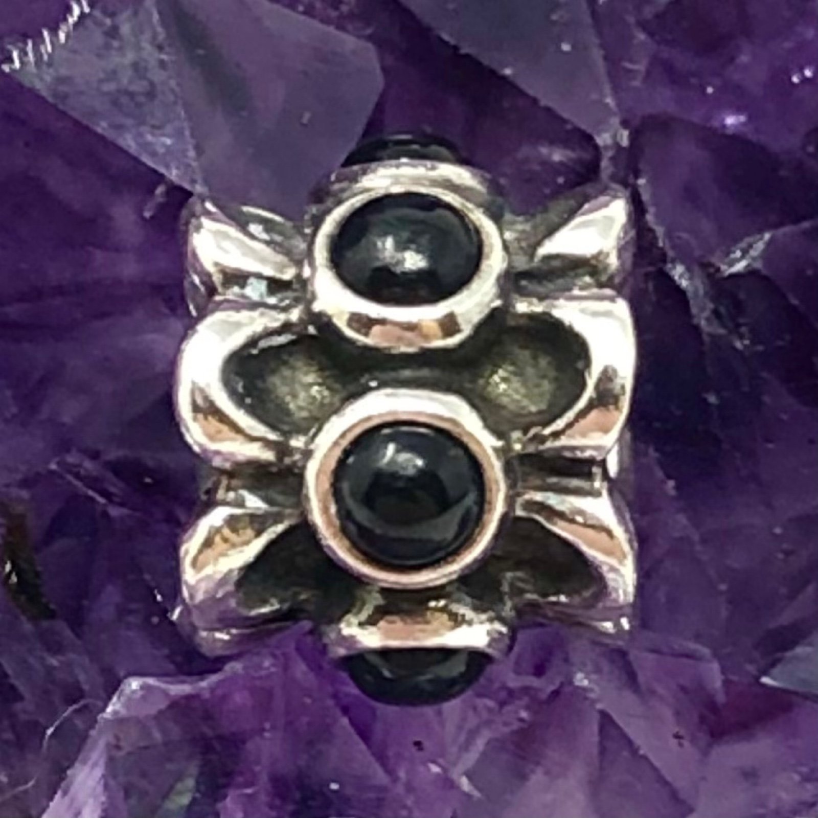 AUTHENTIC Pandora Sterling Silver Black Onyx Forget Me Not Charm