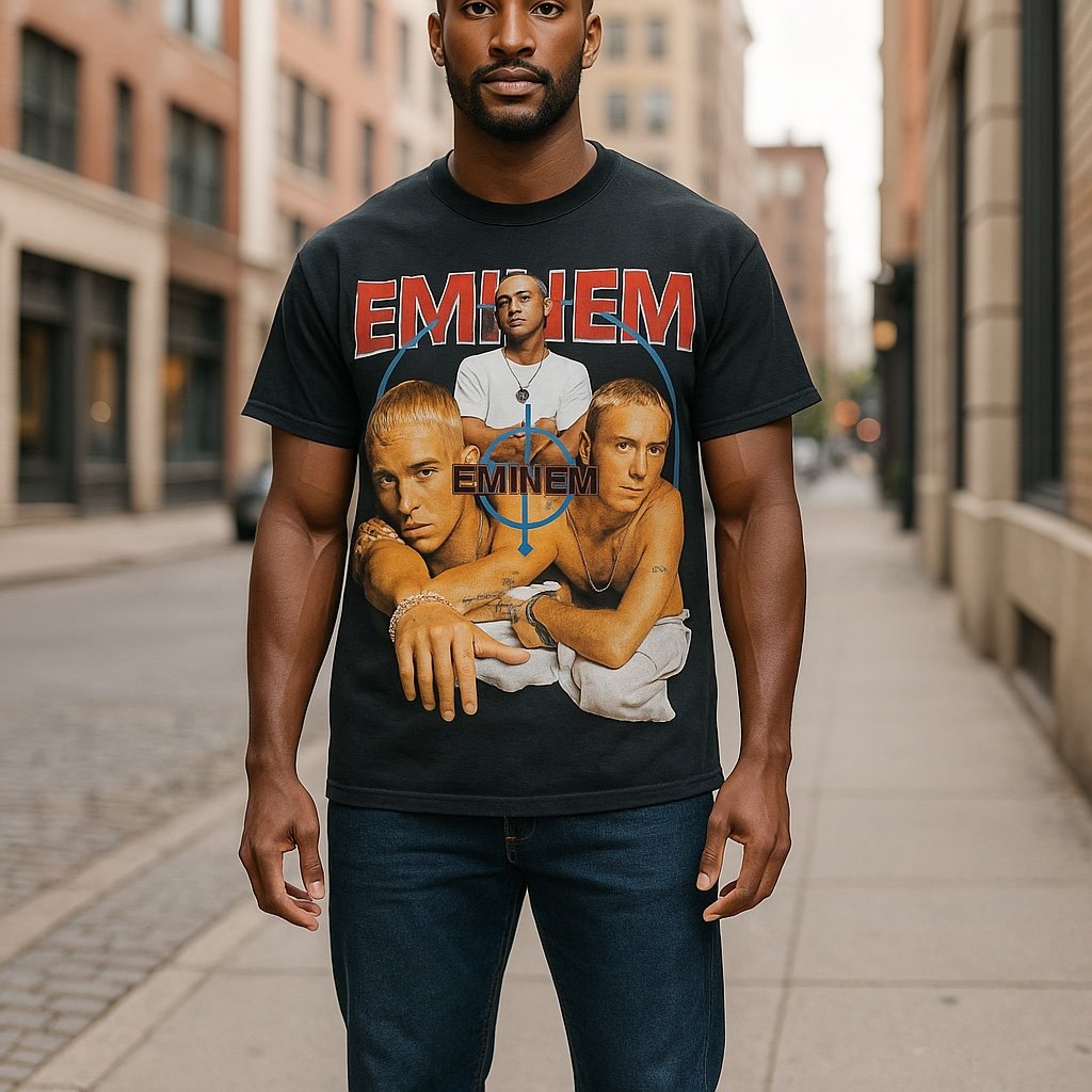 Eminem Slim Shady rap tee bullseye modern aop vintage 90s style shirt Sz L