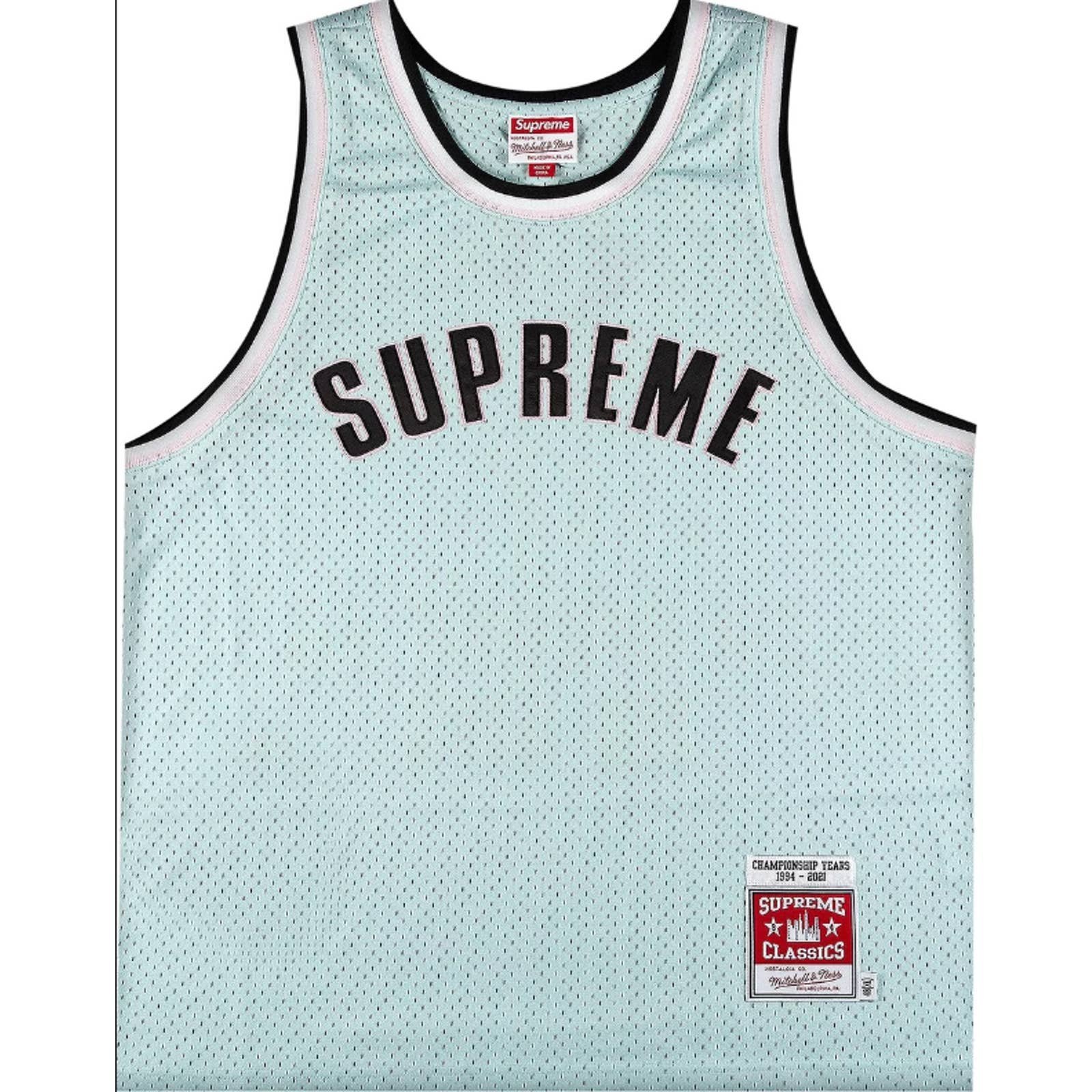 Supreme Mitchell & Ness Basketball Jersey Size Medium Light Blue Pink NWT SS21