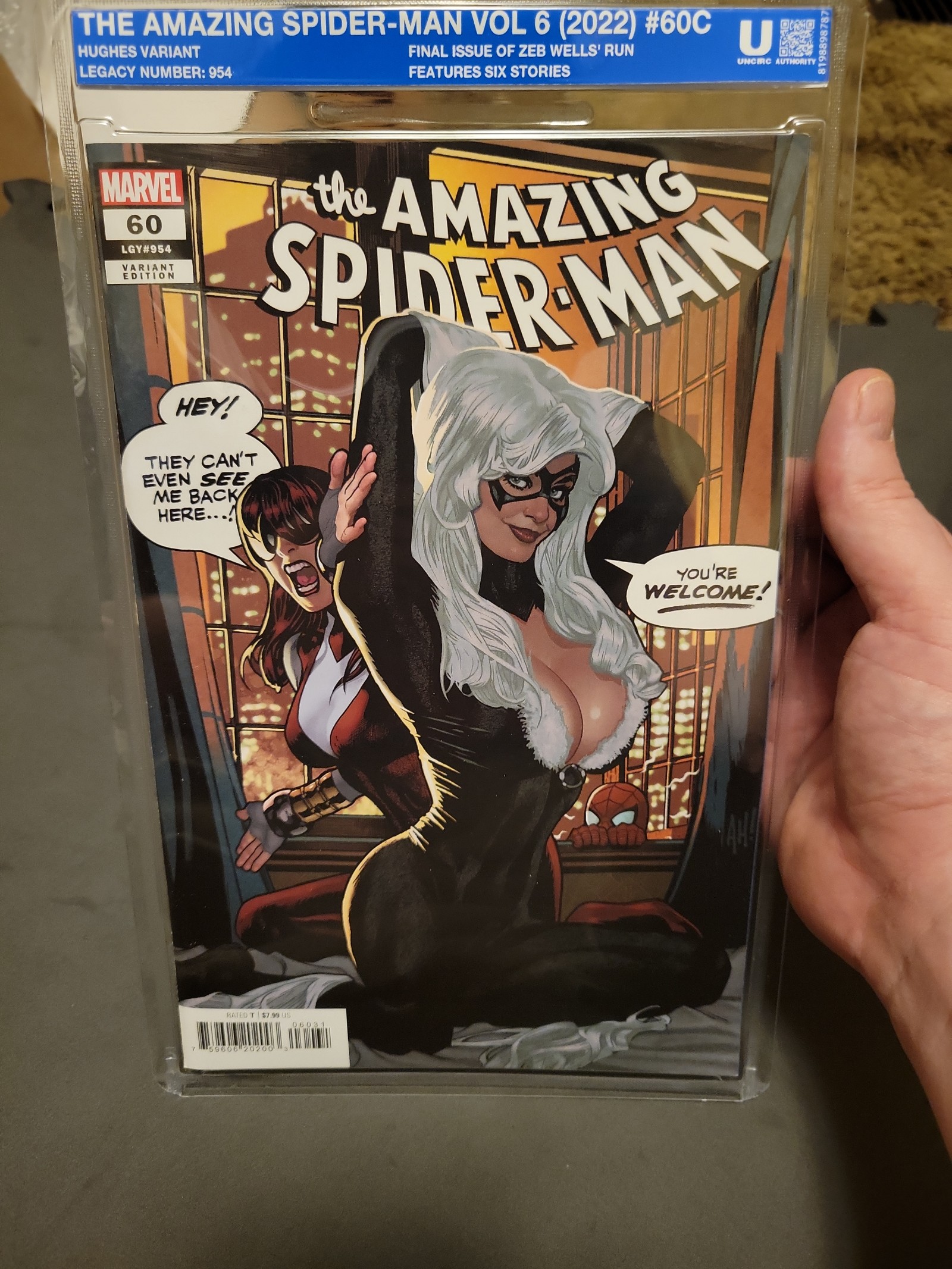 Amazing Spider-man #60 Adam Hughes Black Cat variant uncirulated soft slab. Rare