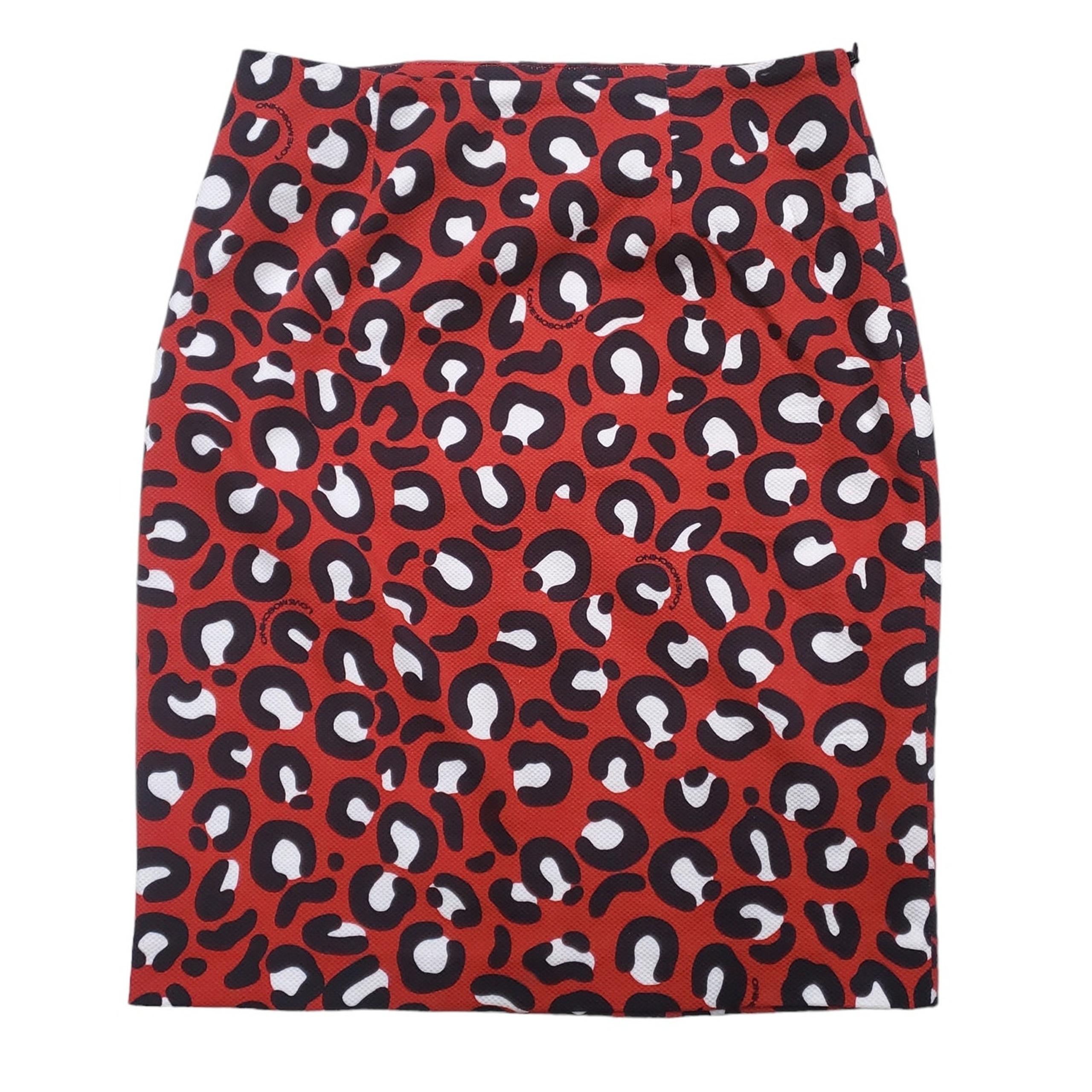 Love Moschino Red Animal Print Pencil Skirt Black White Cotton Stretch Sz 2