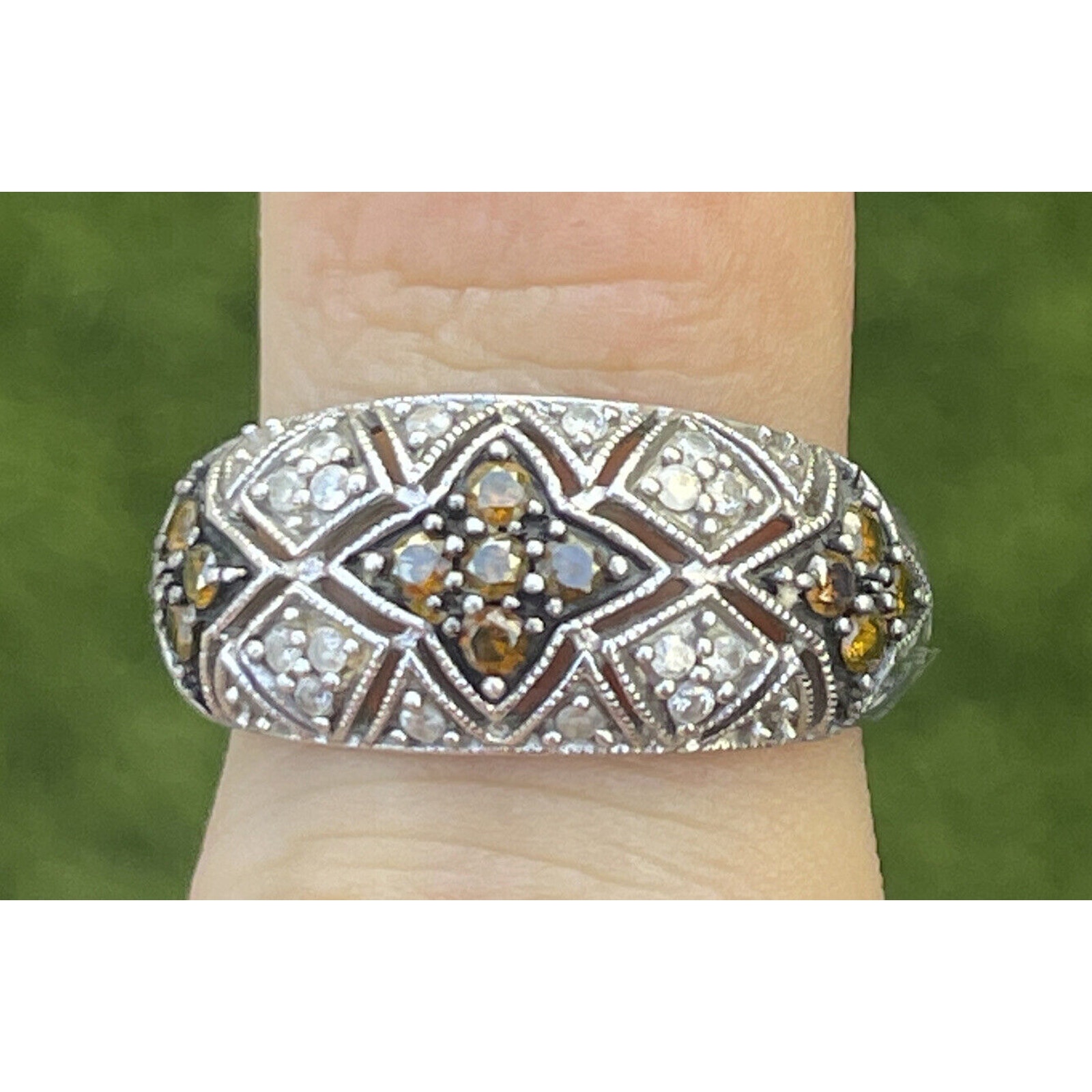 Diamond Sterling Silver Ring 925 Size 8 Orange Designer Signed Js