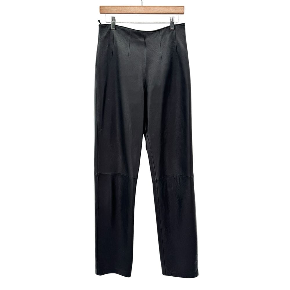 Komitor Black Lined Leather Pants High Waist Straight Leg Women 8 Long Vintage