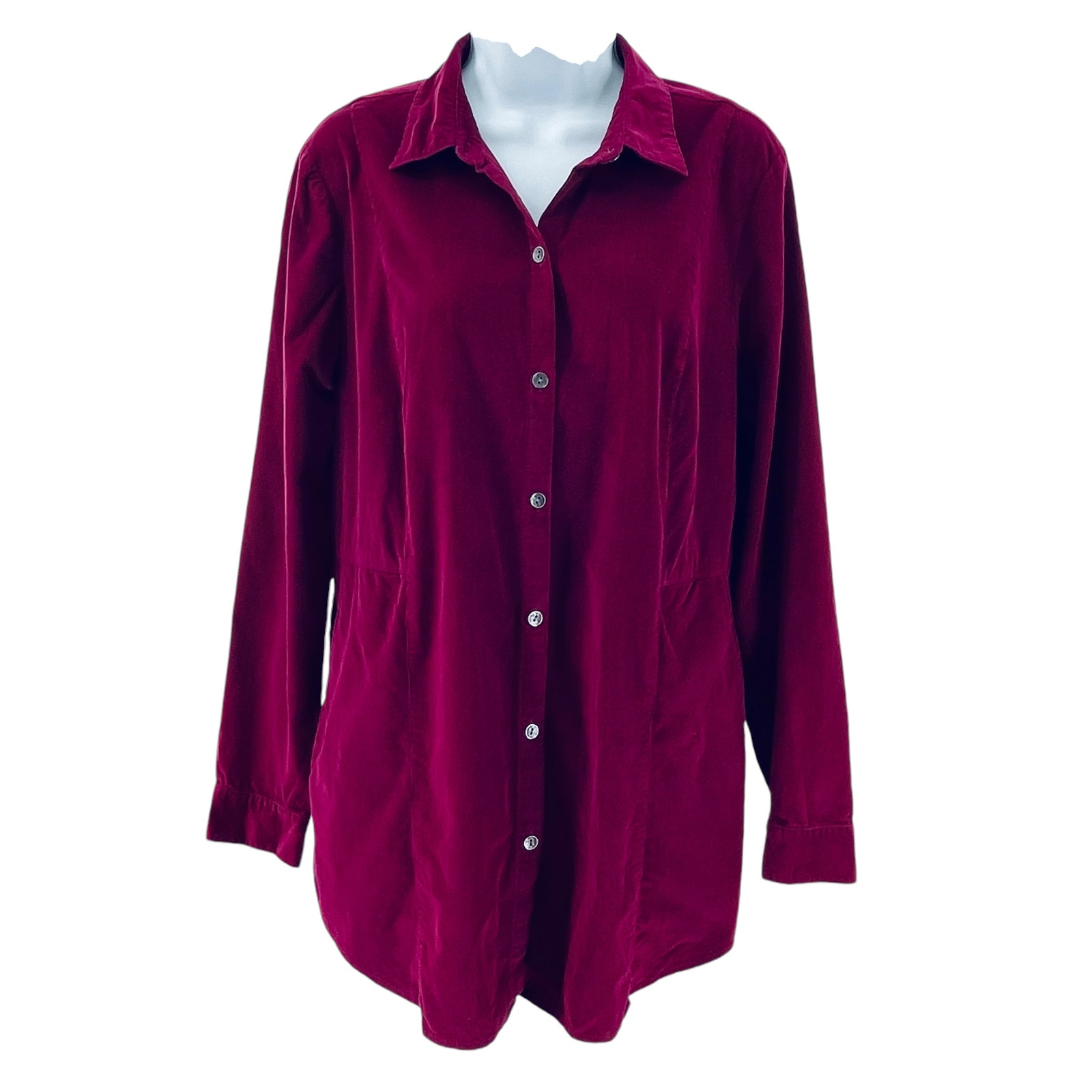 J Jill Maroon Corduroy Long Sleeve Button Down Cozy Cotton Shirt Jacket M