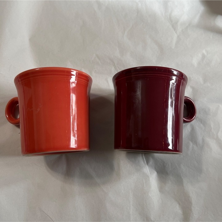 Fiesta Ware Burgundy & Coral Ceramic Coffee Cups 8 Oz Set Of 2 Vintage