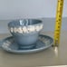 WEDGWOOD QUEEN’S WARE cream on lavender embossed teacup & saucer shell edge