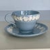 WEDGWOOD QUEEN’S WARE cream on lavender embossed teacup & saucer shell edge