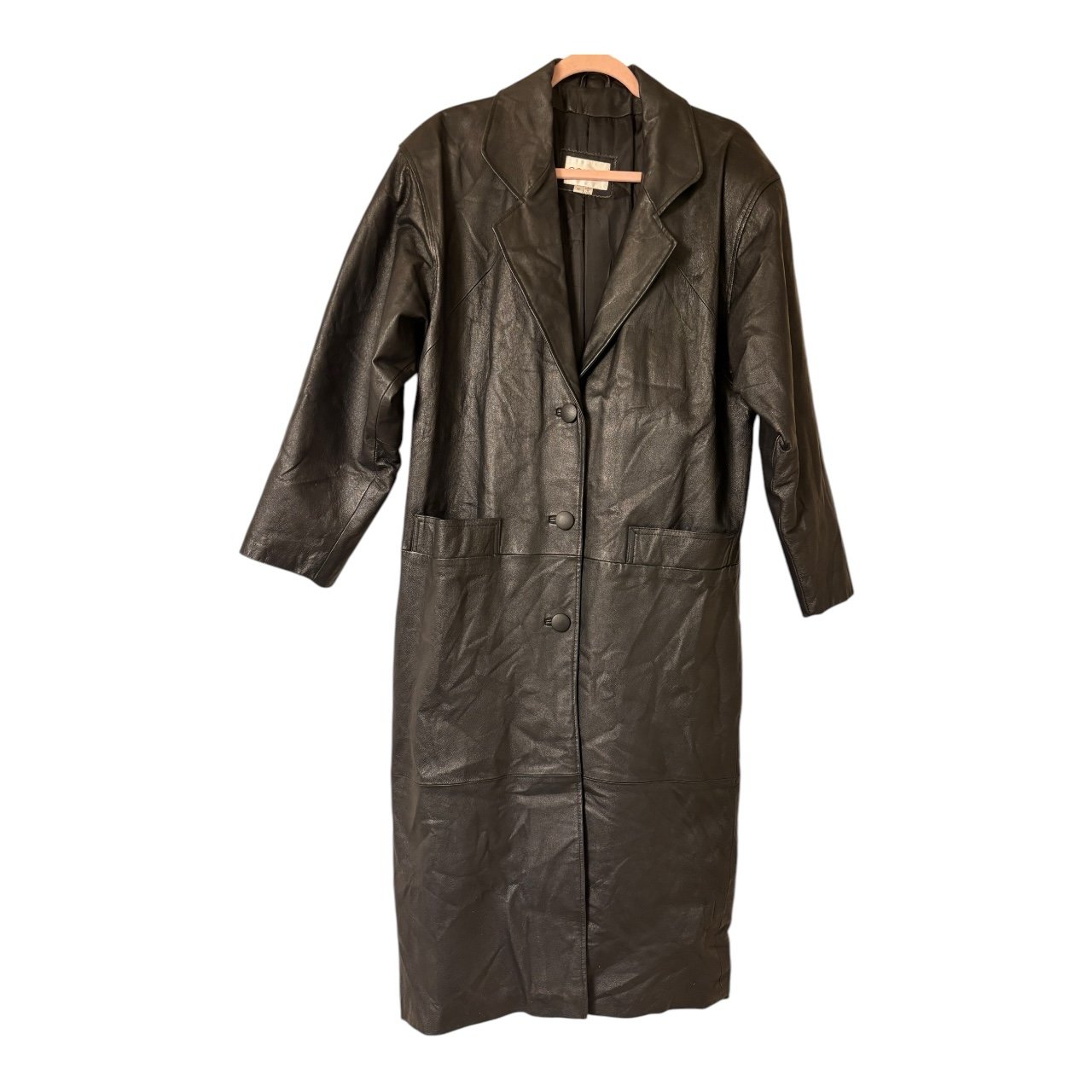 Vintage COMINT Genuine Leather Long Coat in Black (Women's M, Oversized Fit)