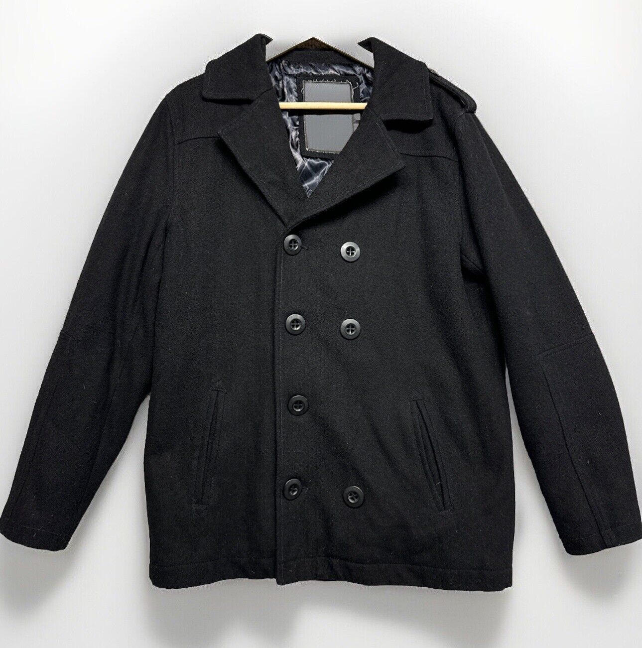 Buckle BKE Blazer Coat Men Black Wool Lined Pockets Heavyweight Small.