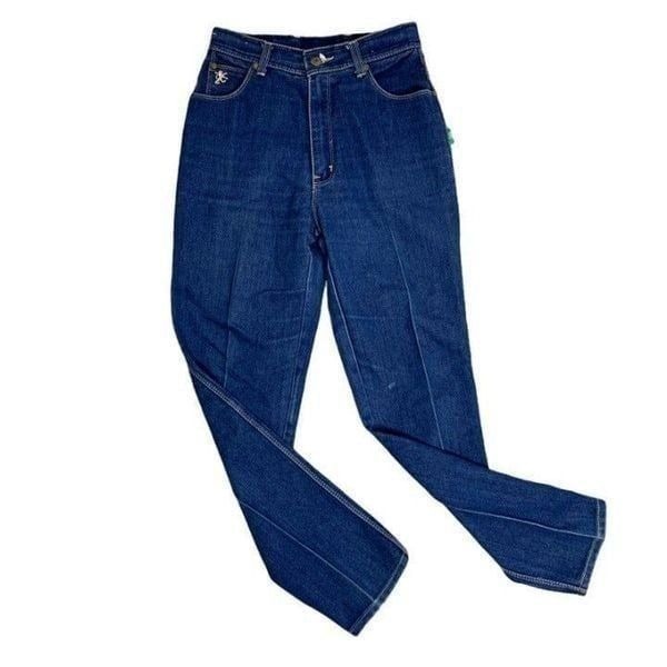 Vintage Braxton High Waist Denim Jeans 24 Blue Dark Wash Tapered Leg Stretch