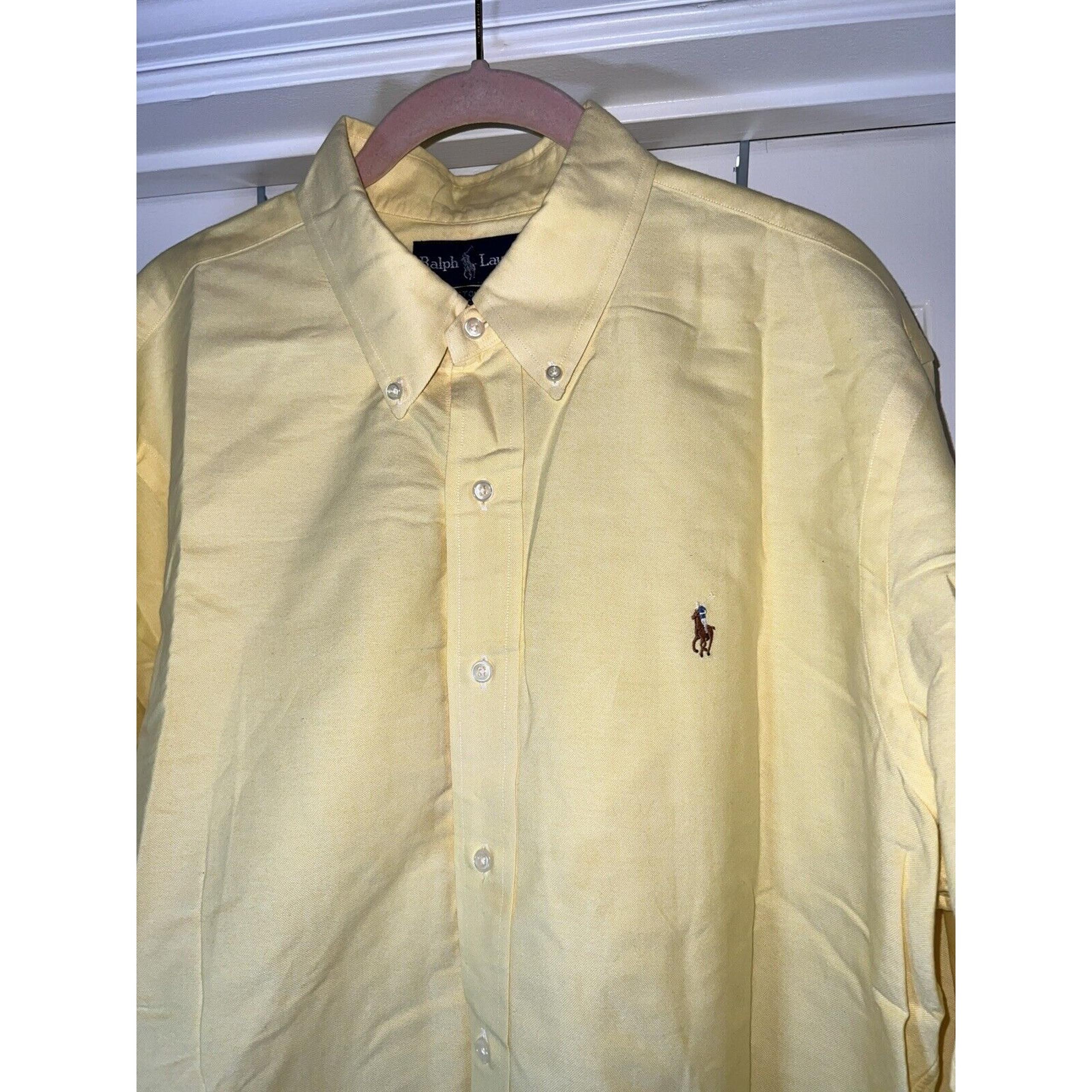 Ralph Lauren Yellow Custom Fit Cotton Button Down Long Sleeve Shirt Men XL