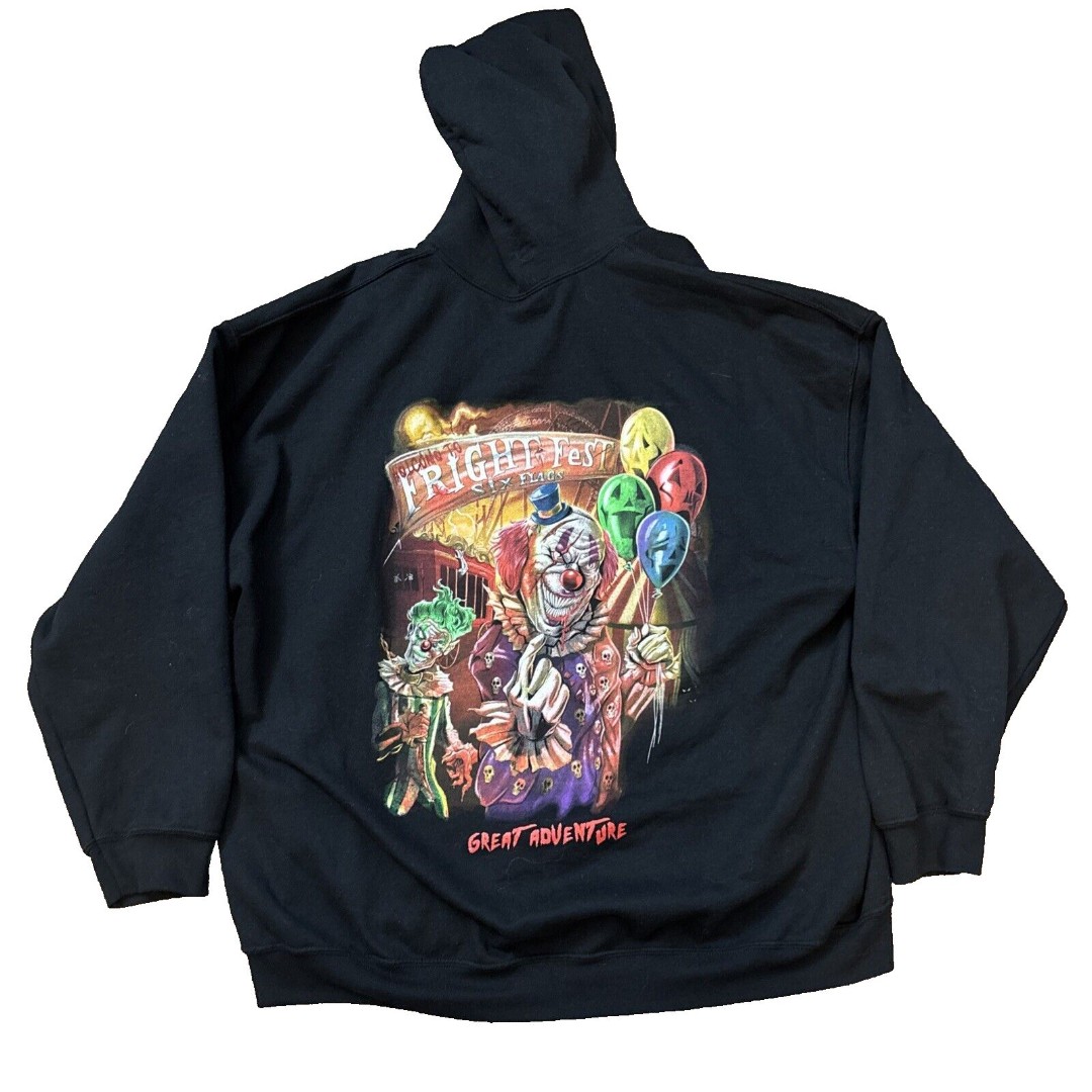 vintage 00s Y2K Six Flags Fright Fest Hoodie Sweatshirt Clowns Halloween 3XL HTF