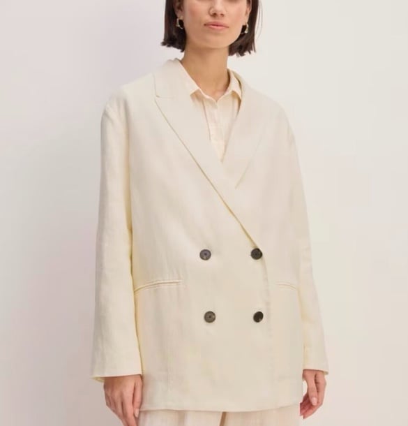 Everlane The Linen Double Breasted Blazer in Bone Size 12