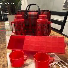 Vintage Aladdin Thermos Plaid Bottle & Bag Set