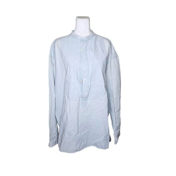 Vintage 90s GAP Long Sleeve Banded Neck Pullover Denim Shirt Top Womens XL Blue